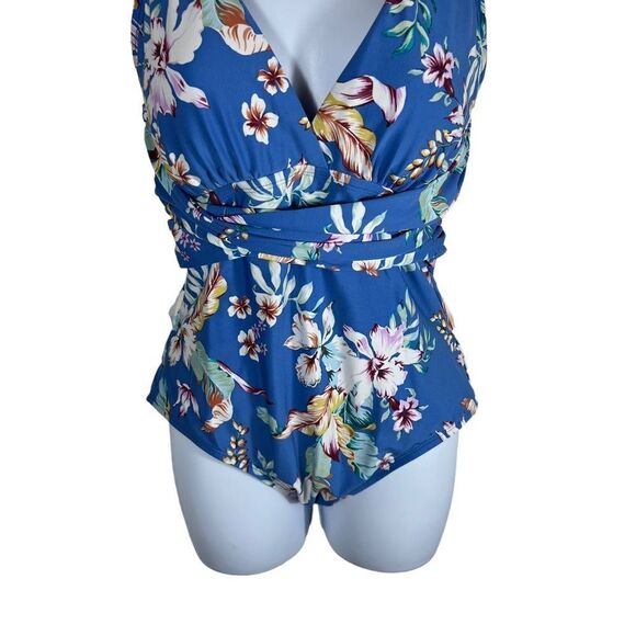 Jantzen Blue Floral Tunny Control Body Sculpt One Piece Bathing Suit - Picture 3 of 8